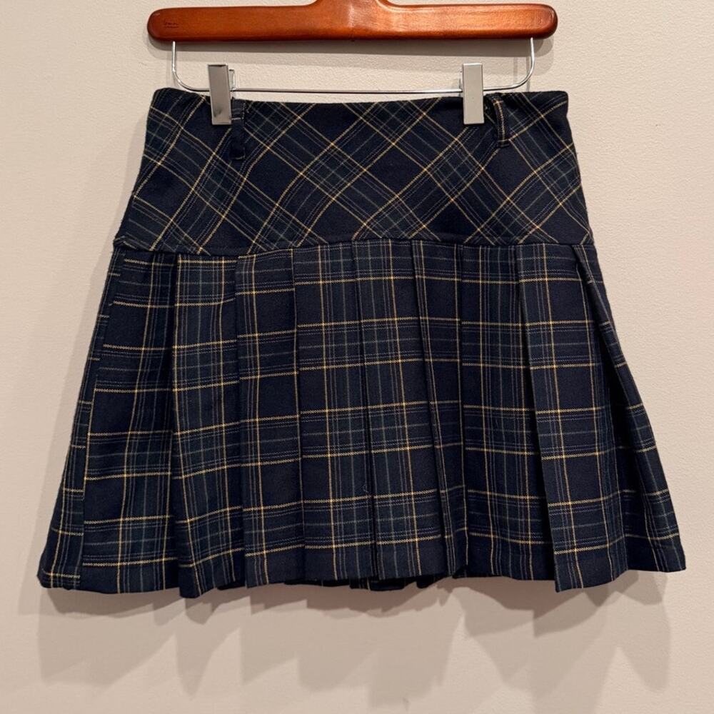 Cali 1850 Tartan Navy Plaid Pleated Tennis Skirt Mini Drop Waist Preppy Size S